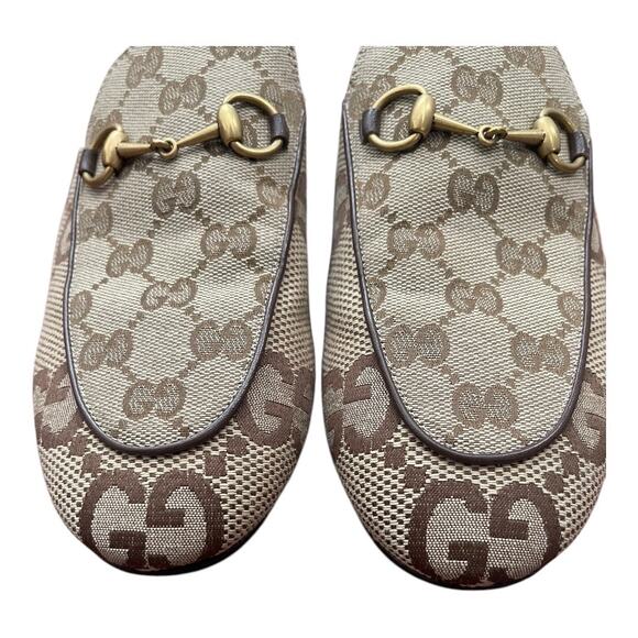 Gucci Princetown Horsebit Detail Leather Canvas Jacquard Mule Slippers Beige 8.5 - Picture 9 of 13